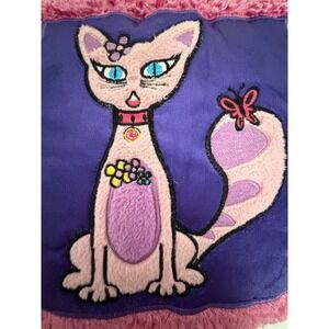 Kentex Throw Pillow Kids OS Pink Vintage Embroidered Cat Pom Pom Trim